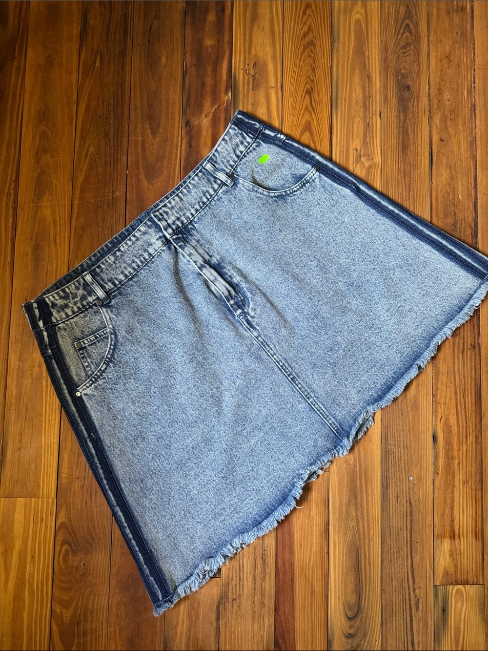 adidas Two-Tone Light Blue Denim Midi Skirt with Dark Blue Side Panels